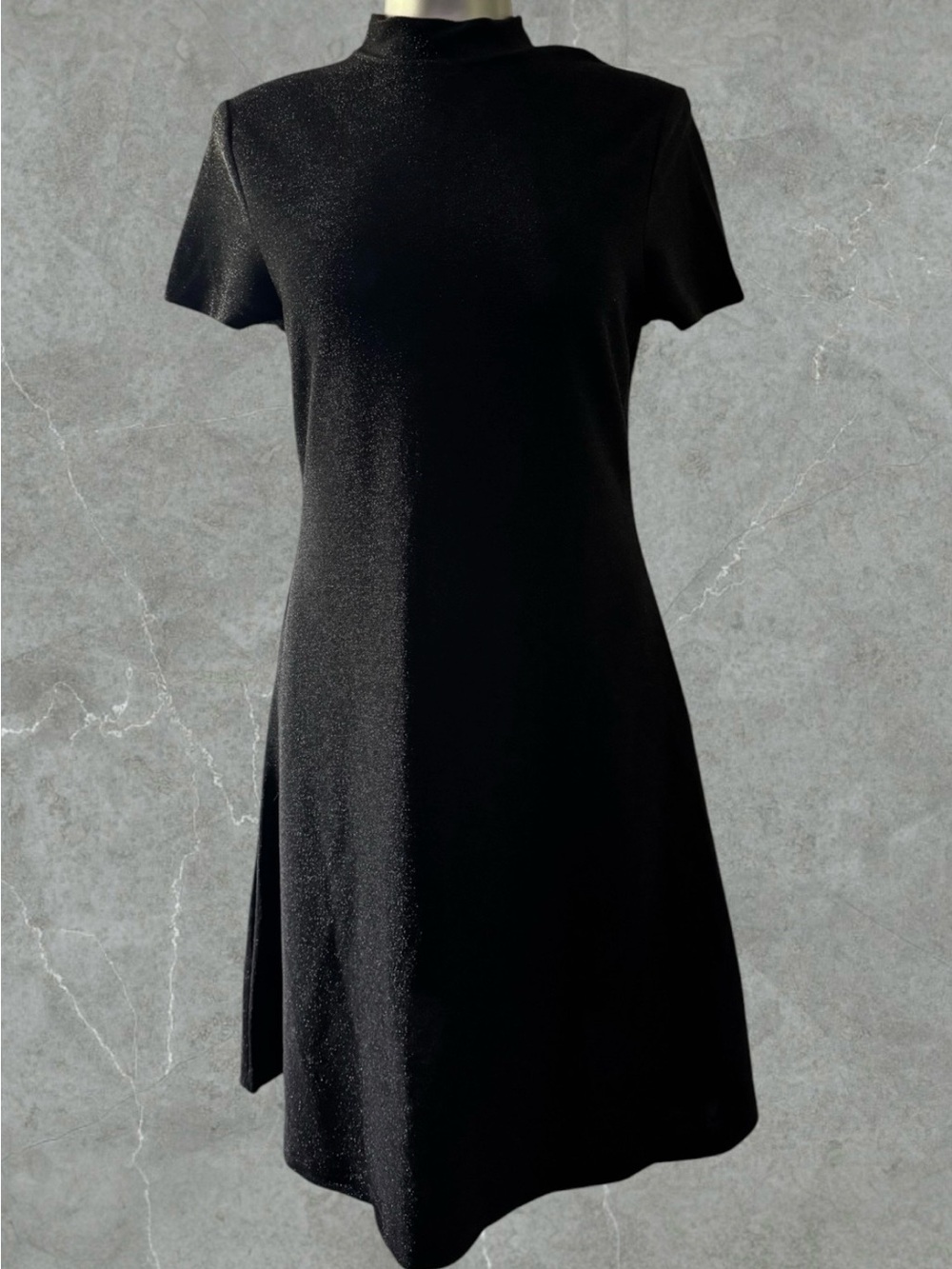 2 for $30 | Classic Black Short-Sleeve Midi Dress with Mock Neck